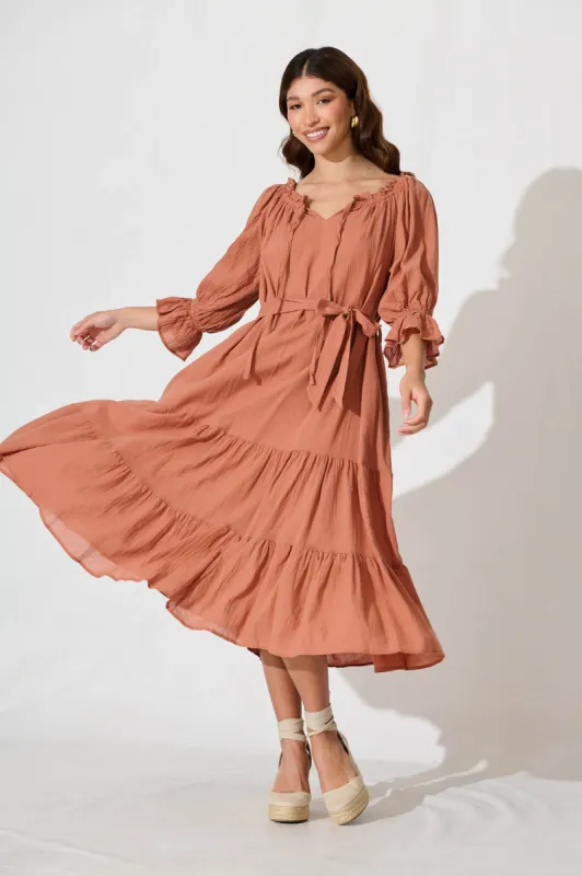 Livonia Midi Smock Dress In Rust sold by St Frock