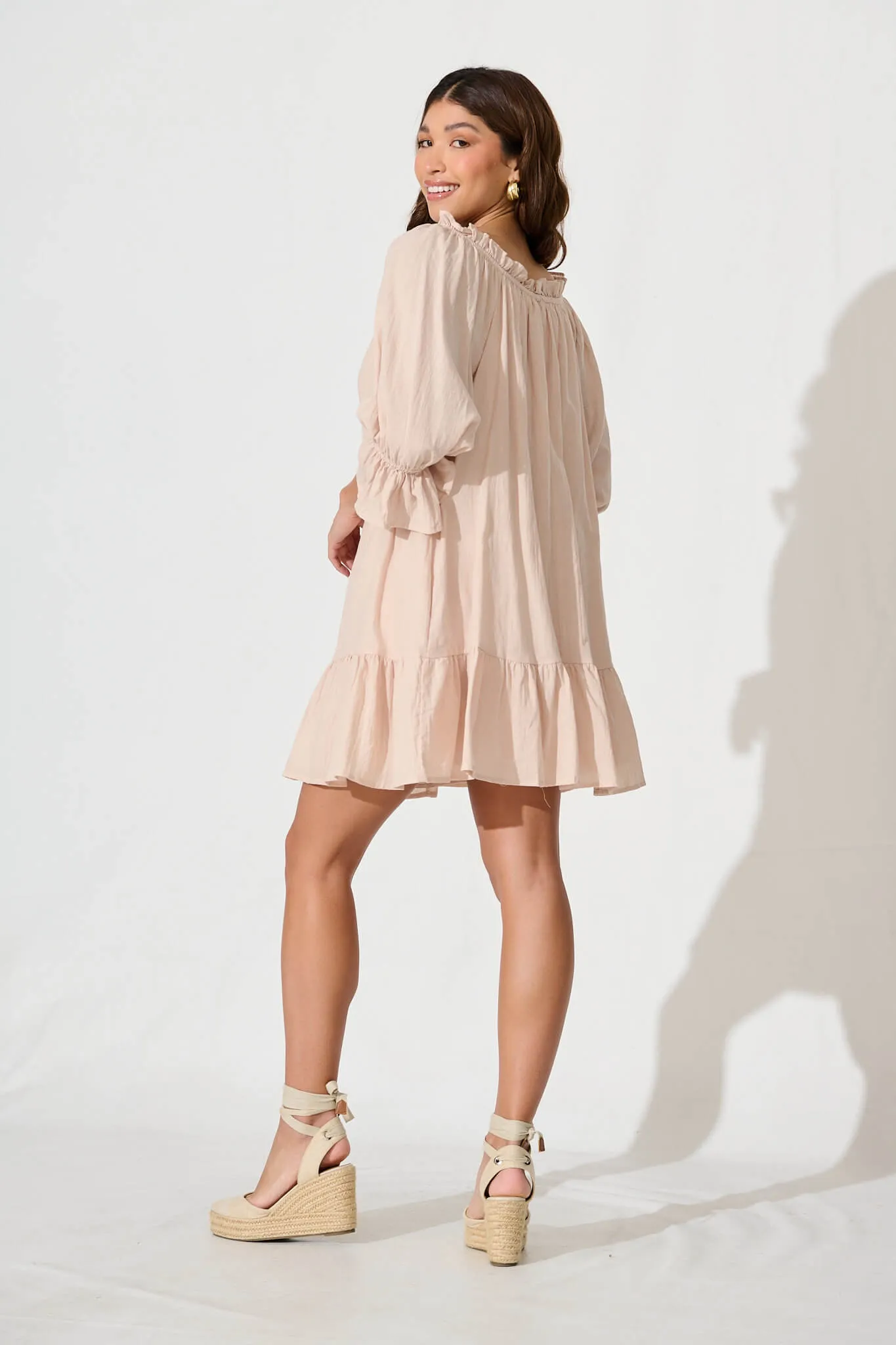Livie Smock Dress In Beige Cotton sold by St Frock product image thumbnail 4