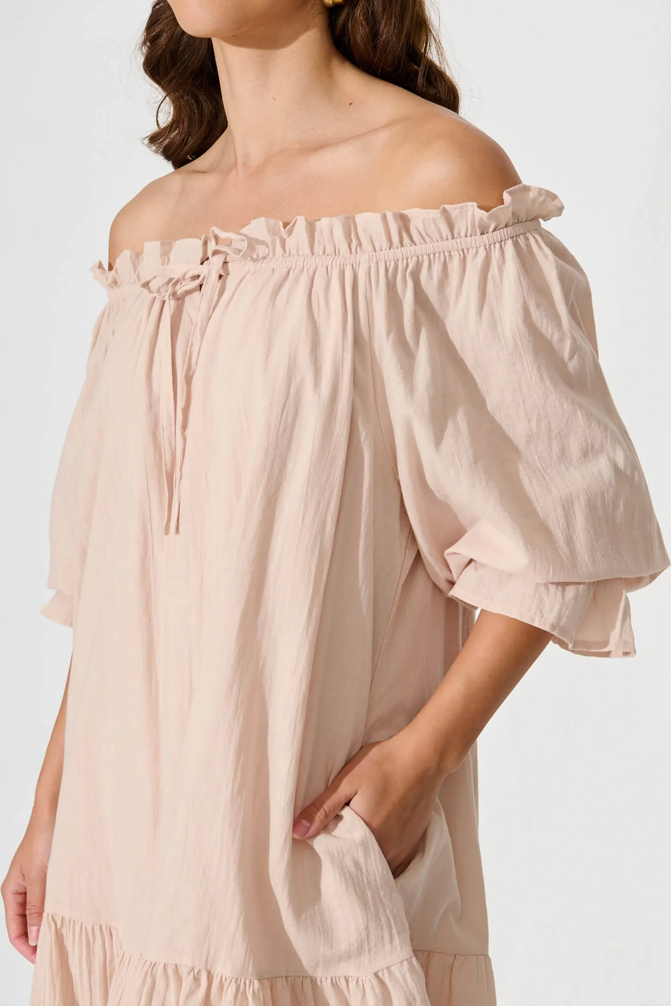 Livie Smock Dress In Beige Cotton sold by St Frock product image thumbnail 5