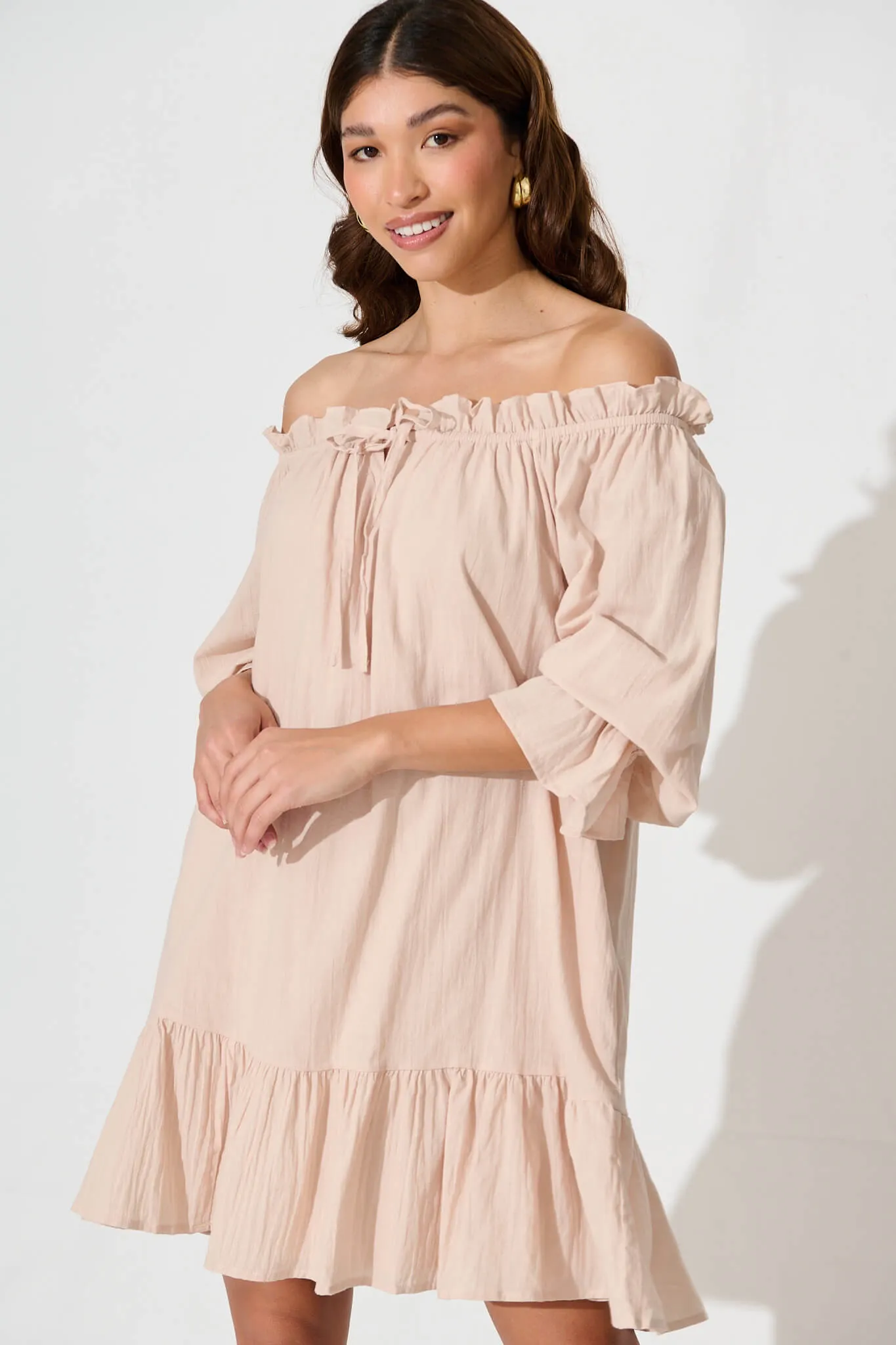 Livie Smock Dress In Beige Cotton sold by St Frock product image thumbnail 2