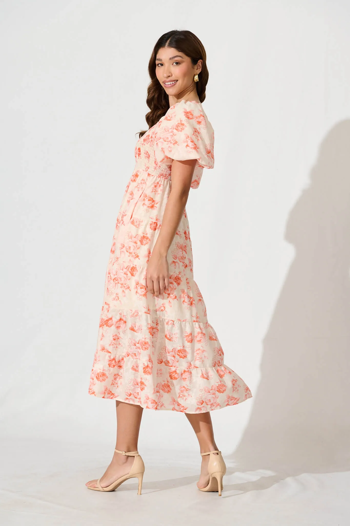 Luella Midi Dress In Orange Floral Cotton Blend sold by St Frock product image thumbnail 3
