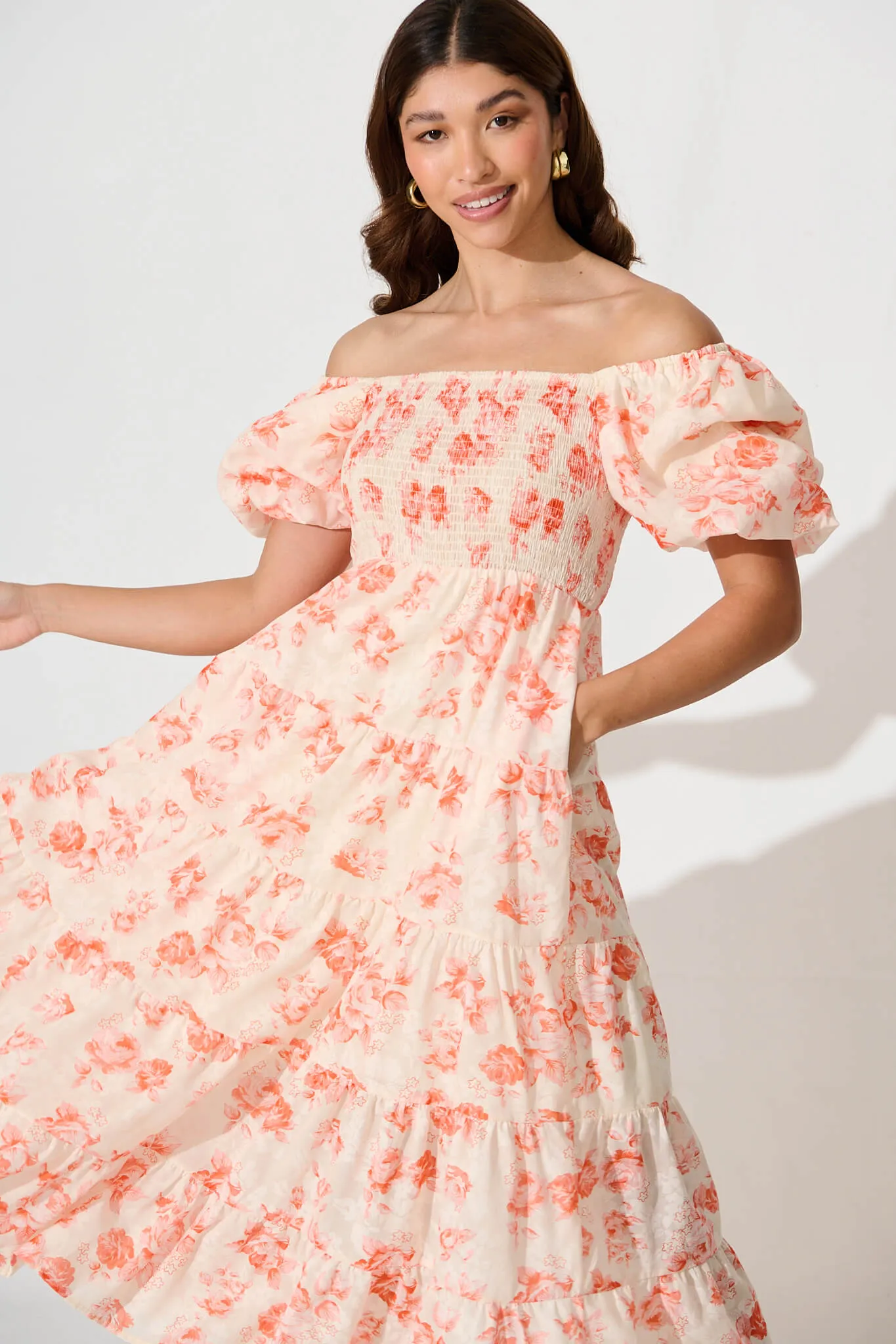 Luella Midi Dress In Orange Floral Cotton Blend sold by St Frock product image thumbnail 2