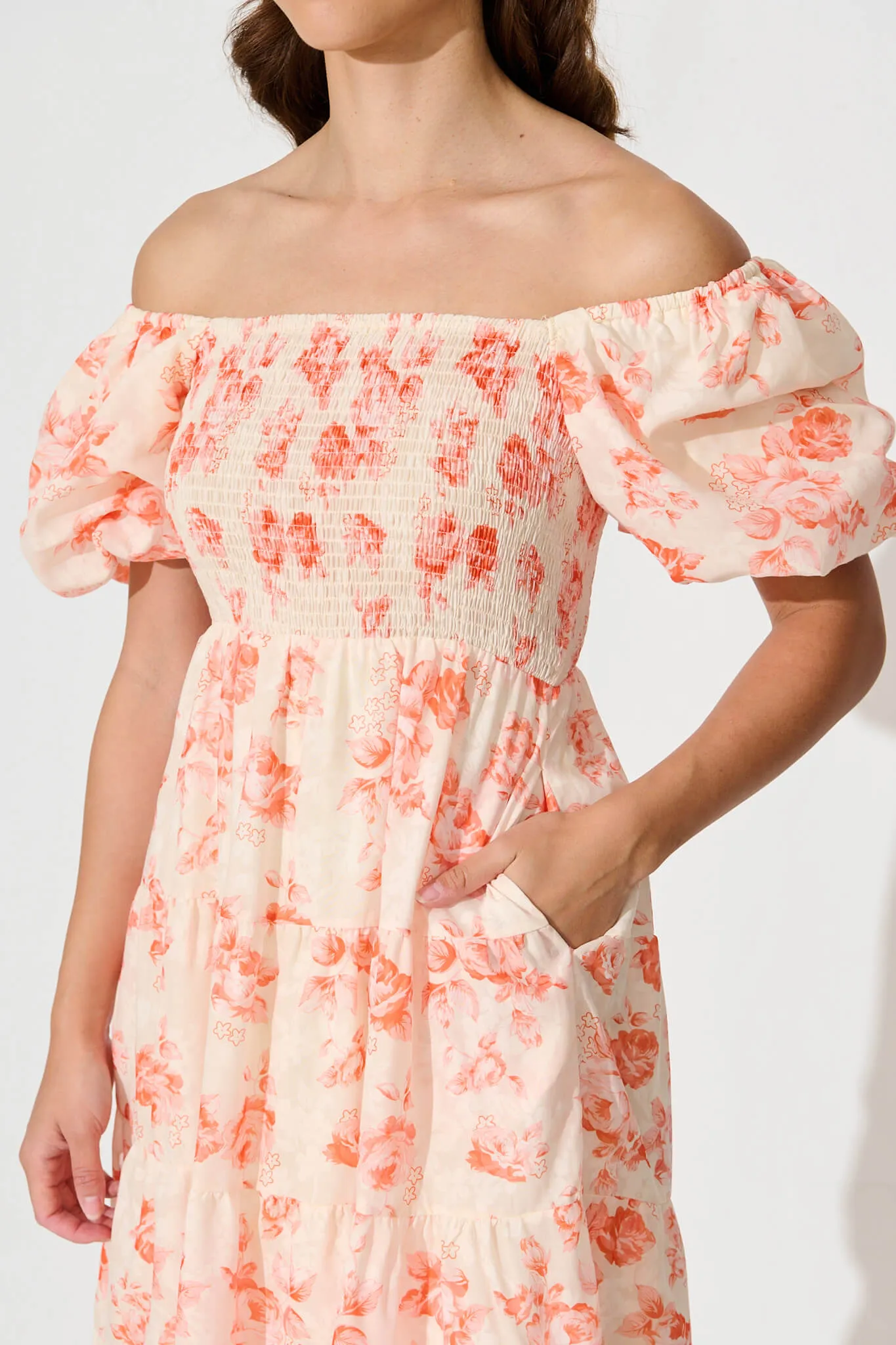 Luella Midi Dress In Orange Floral Cotton Blend sold by St Frock product image thumbnail 5