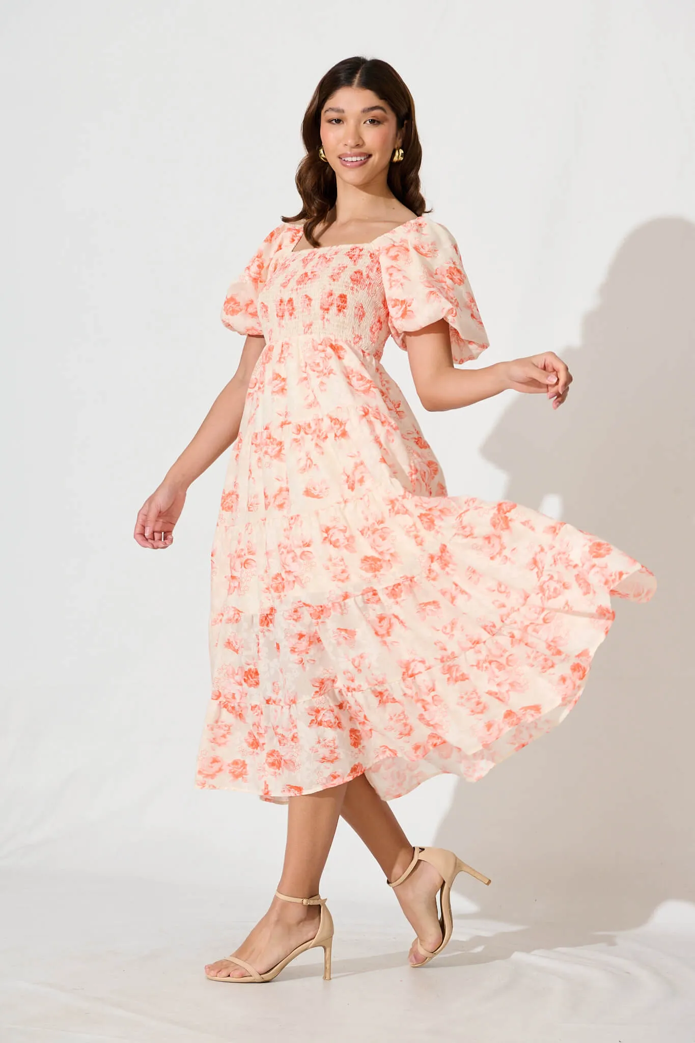 Luella Midi Dress In Orange Floral Cotton Blend sold by St Frock product image thumbnail 4
