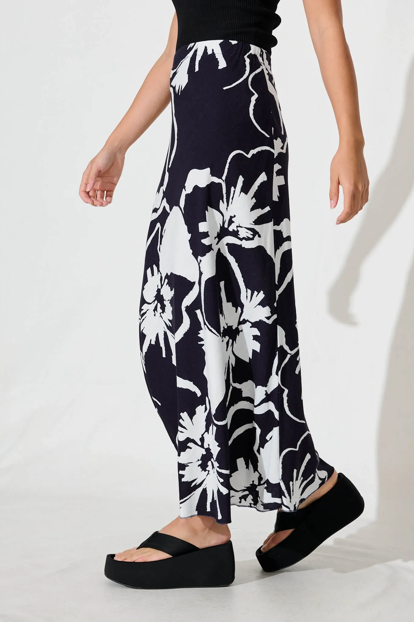Calaveras Midi Skirt In Ink With White Print Linen Blend sold by St Frock product image thumbnail 2