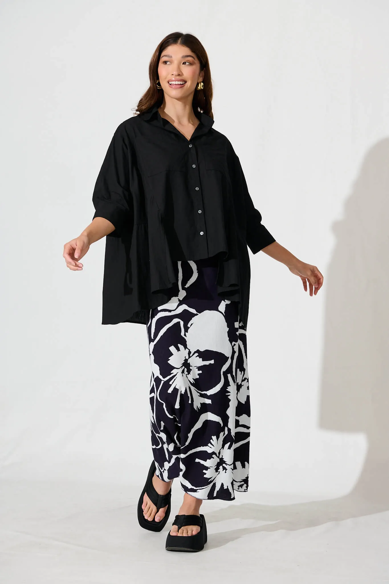 Calaveras Midi Skirt In Ink With White Print Linen Blend sold by St Frock product image thumbnail 4
