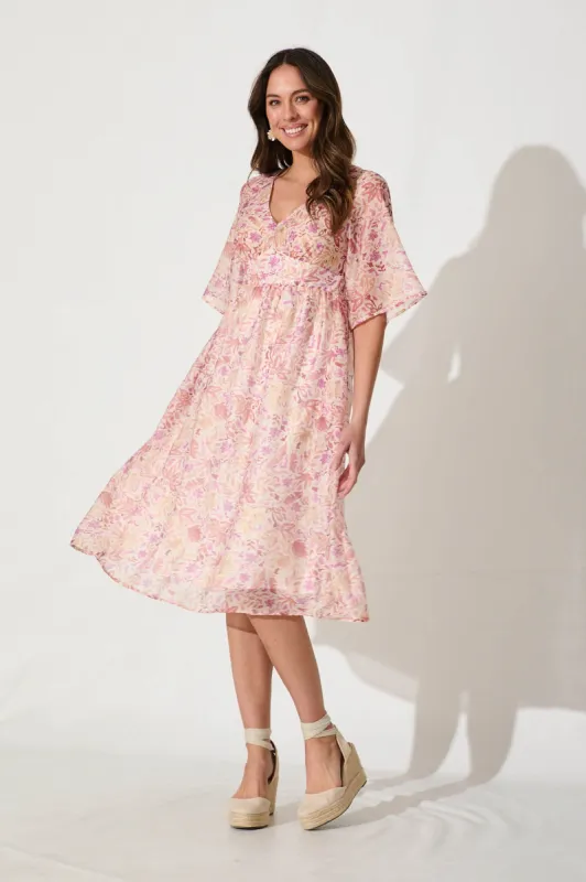 Angie Midi Dress In Pink Sketch Print sold by St Frock