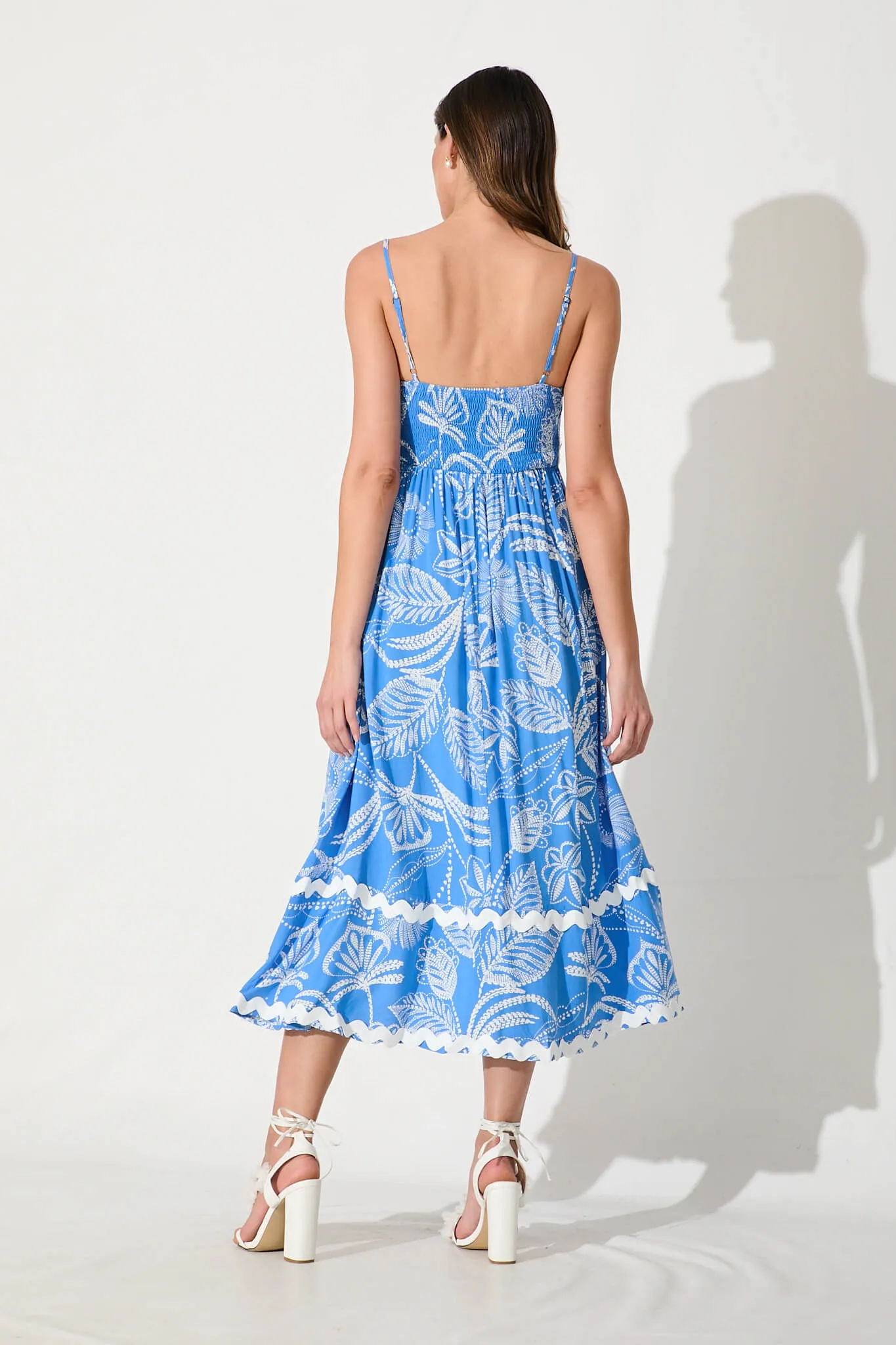 Treviso Maxi Sundress In Blue And White With Ric Rac Trim sold by St Frock product image thumbnail 4
