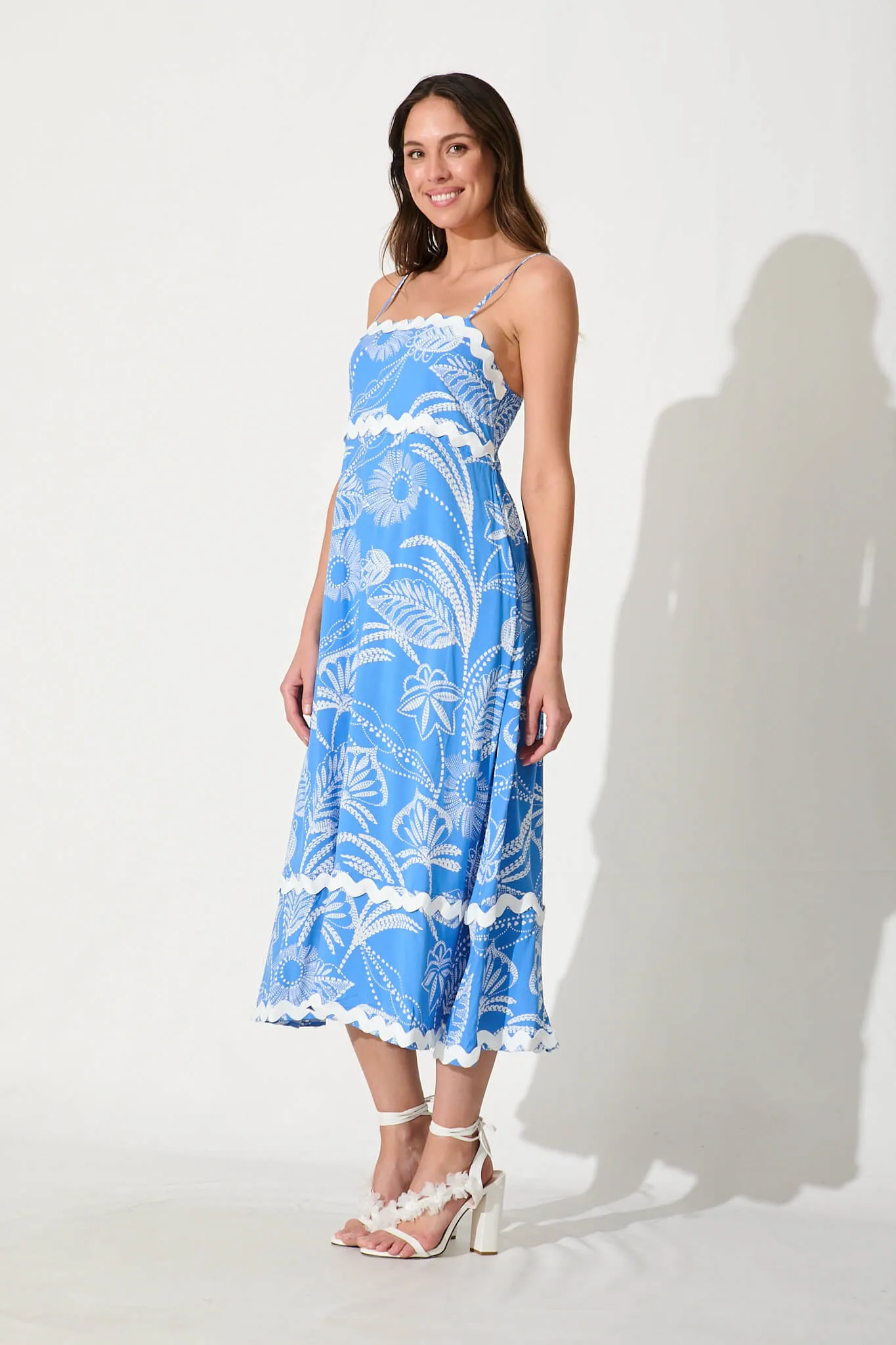 Treviso Maxi Sundress In Blue And White With Ric Rac Trim sold by St Frock product image thumbnail 3