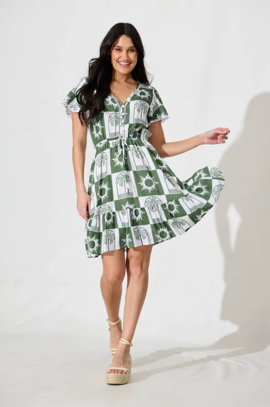 Tara Dress In Khaki With White Print sold by St Frock