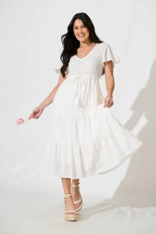 Callie Midi Dress in White Linen Blend sold by St Frock
