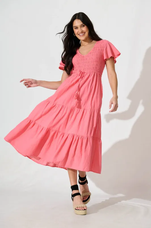 Callie Midi Dress in Rose Linen Blend sold by St Frock