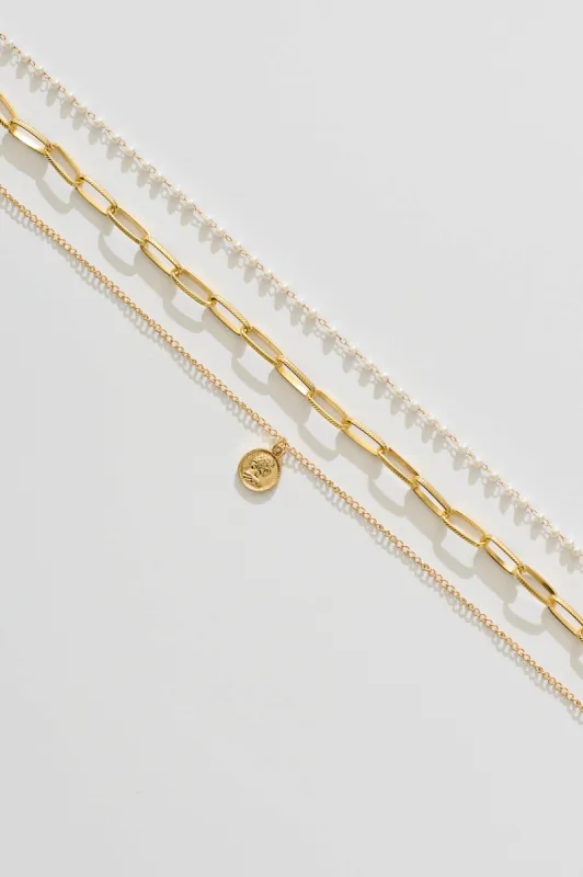 Milligan Layered Necklace in Gold with Coin Pendant made by St Frock
