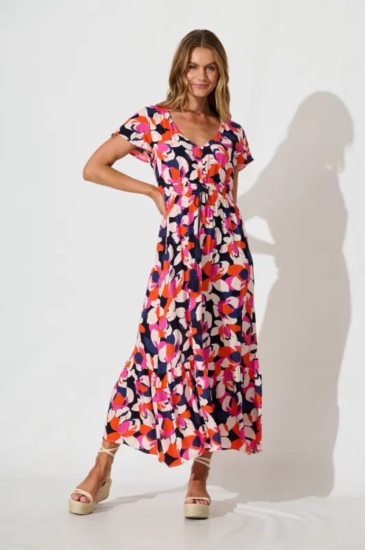 Ingra Maxi Dress In Navy With Multi Print sold by St Frock