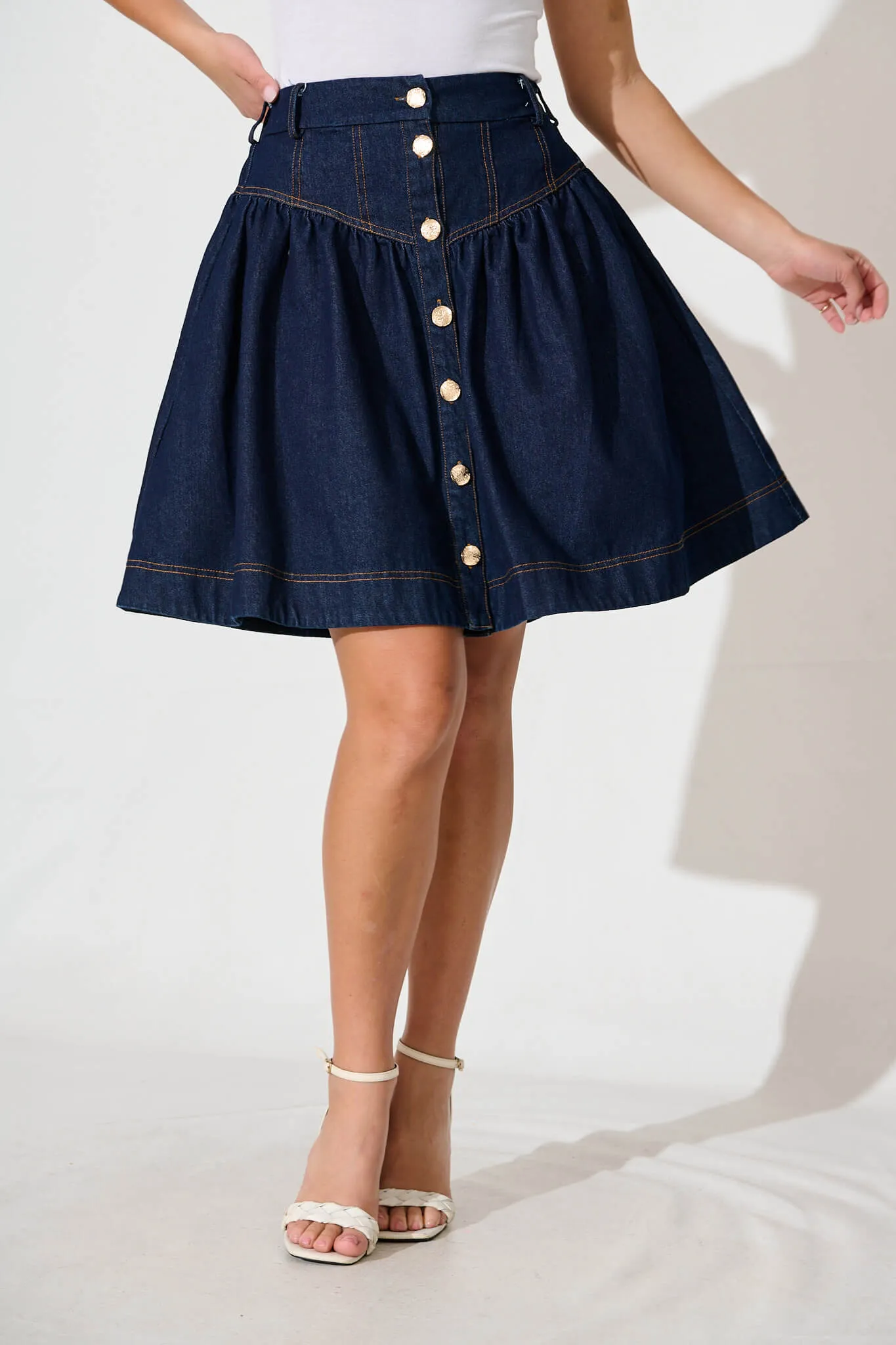 Judi Denim Skirt In Dark Blue sold by St Frock