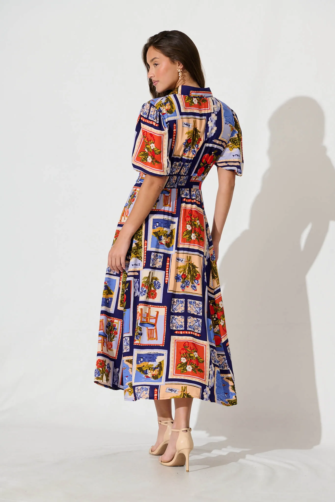 Bella Maxi Shirt Dress In Blue Multi Postcard Print sold by St Frock product image thumbnail 4
