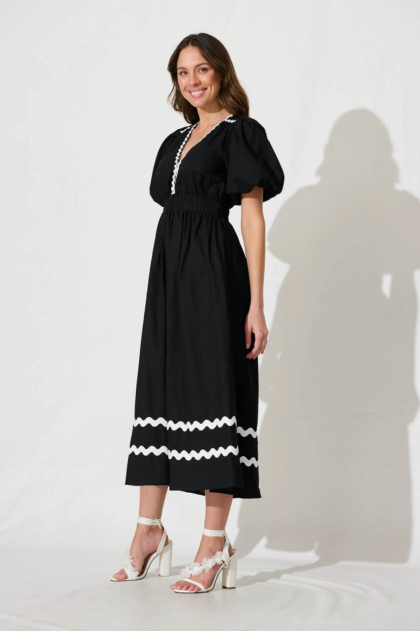 PRE ORDER Indi Maxi Dress In Black With White Ric Rac Trim Cotton sold by St Frock product image thumbnail 3