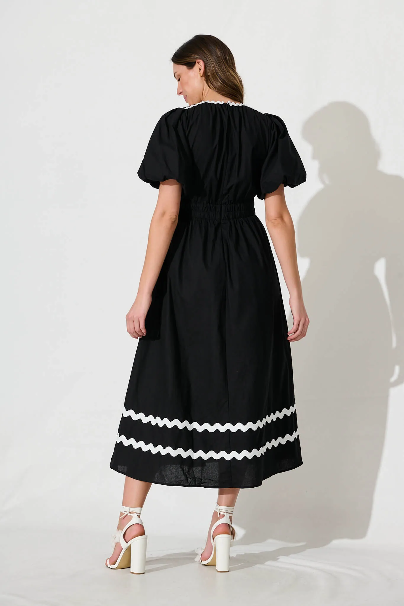 PRE ORDER Indi Maxi Dress In Black With White Ric Rac Trim Cotton sold by St Frock product image thumbnail 4
