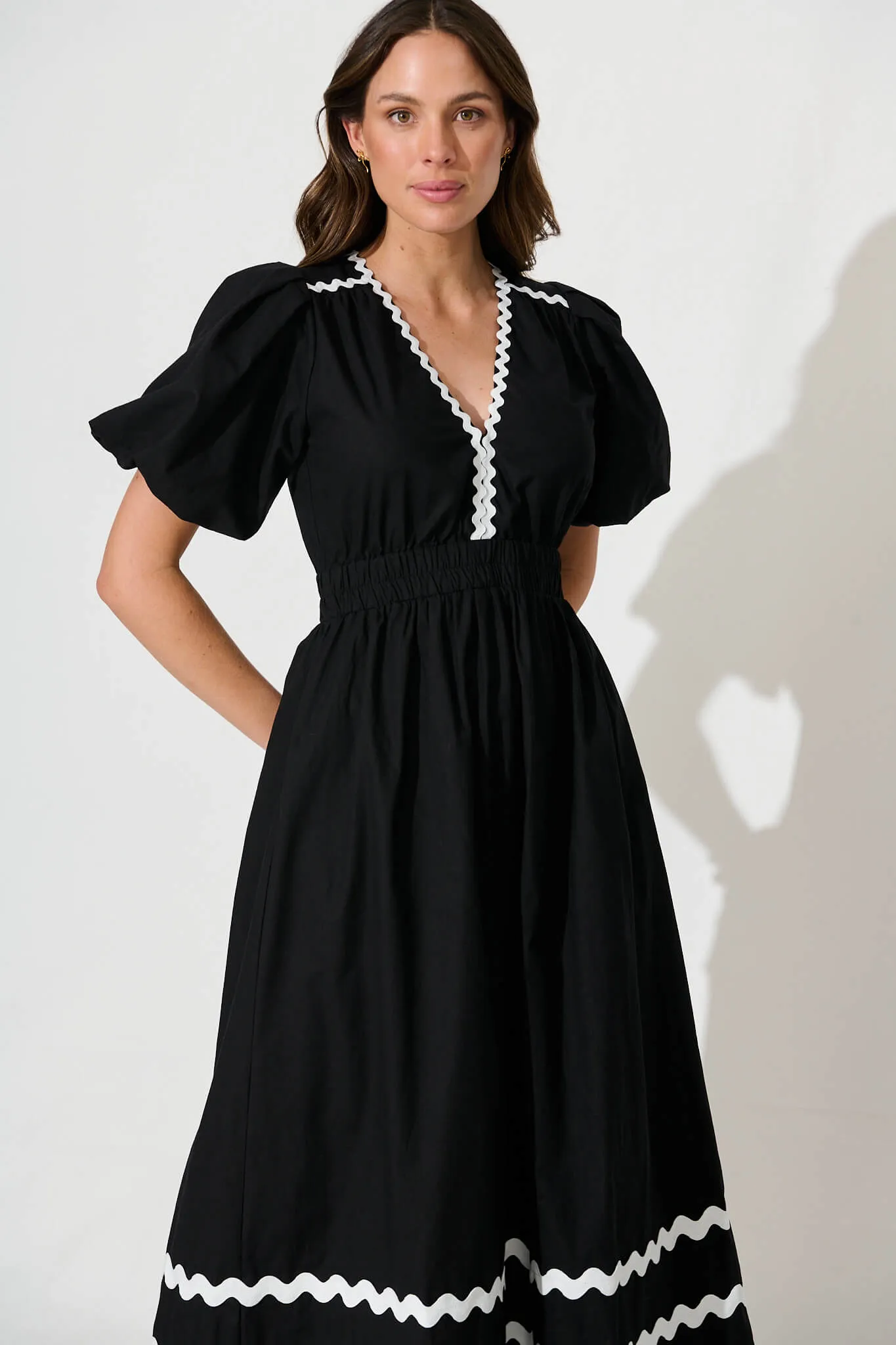 PRE ORDER Indi Maxi Dress In Black With White Ric Rac Trim Cotton sold by St Frock product image thumbnail 2