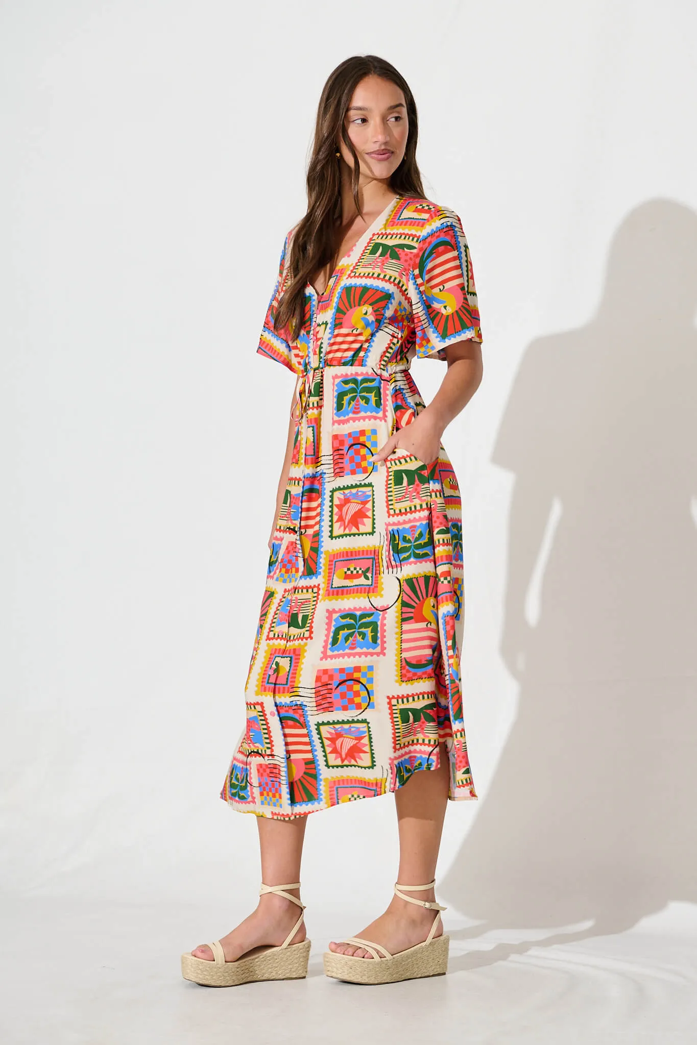 Melody Midi Dress In Bright Multi Postcard Print sold by St Frock product image thumbnail 3