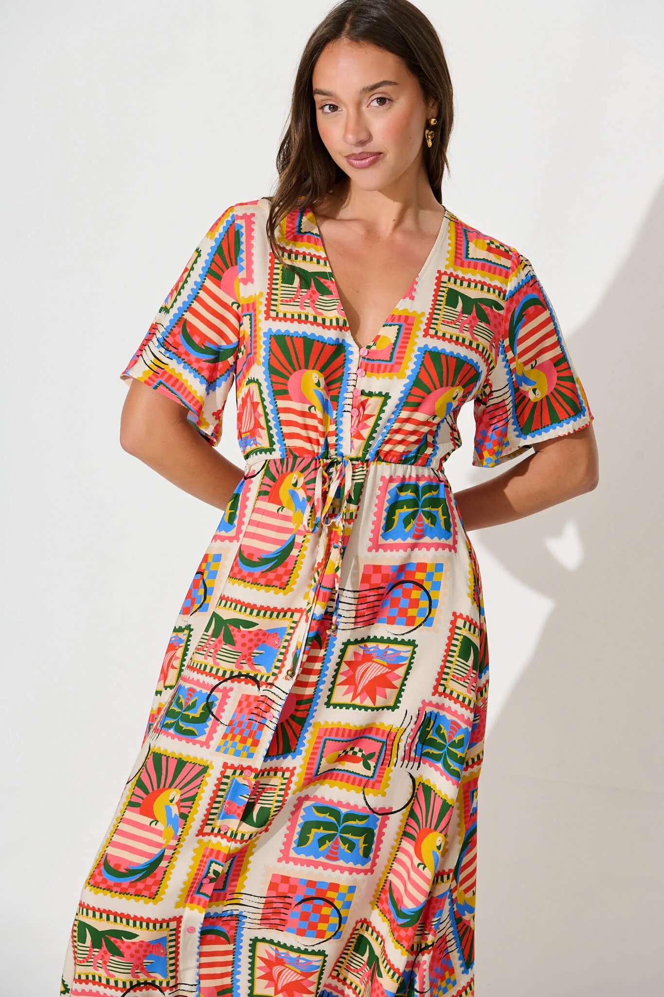 Melody Midi Dress In Bright Multi Postcard Print sold by St Frock product image thumbnail 2