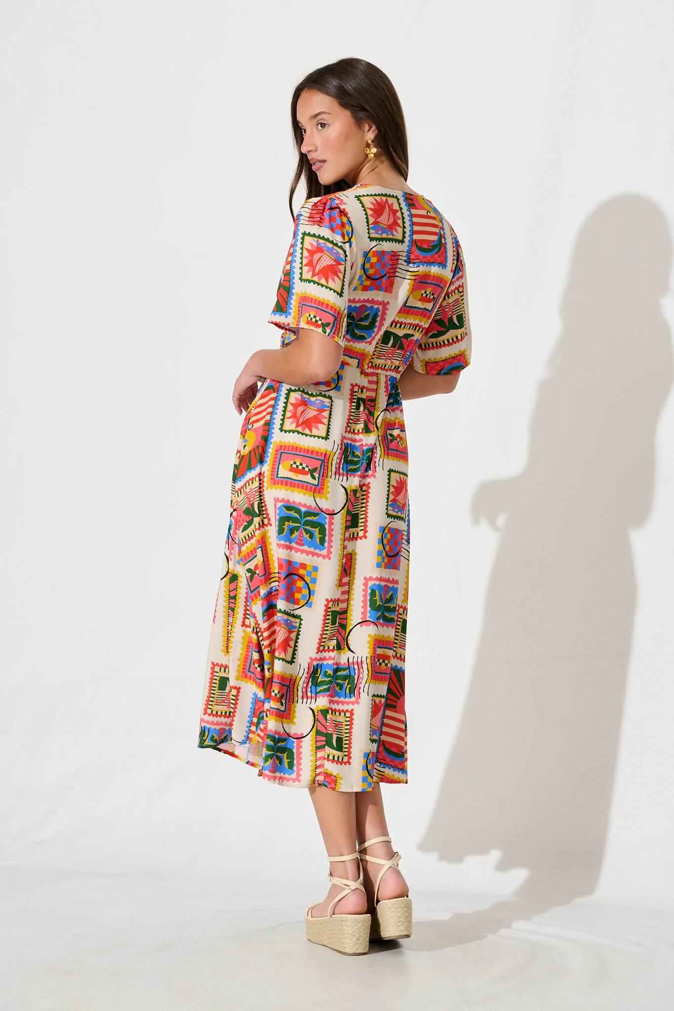 Melody Midi Dress In Bright Multi Postcard Print sold by St Frock product image thumbnail 4