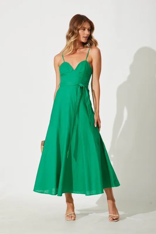 Beachside Maxi Sundress In Green Cotton Linen sold by St Frock