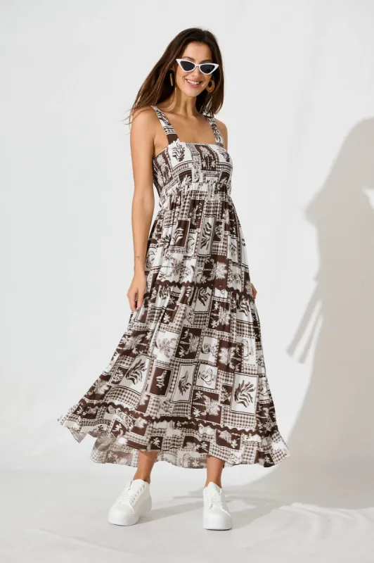 First Kiss Maxi Sundress In Chocolate Tile With Ric Rac Trim sold by St Frock