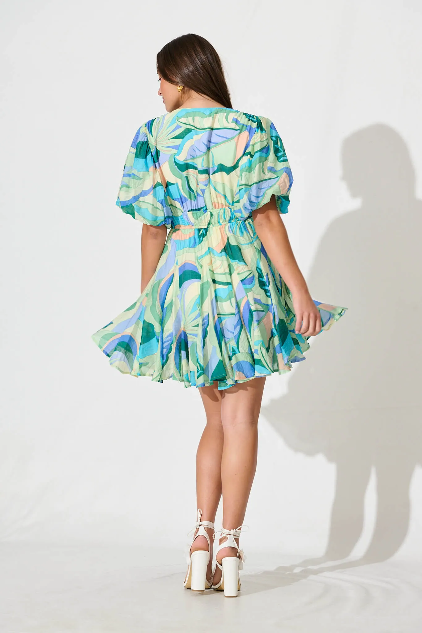 Adalynn Dress in Blue with Green Print sold by St Frock product image thumbnail 4