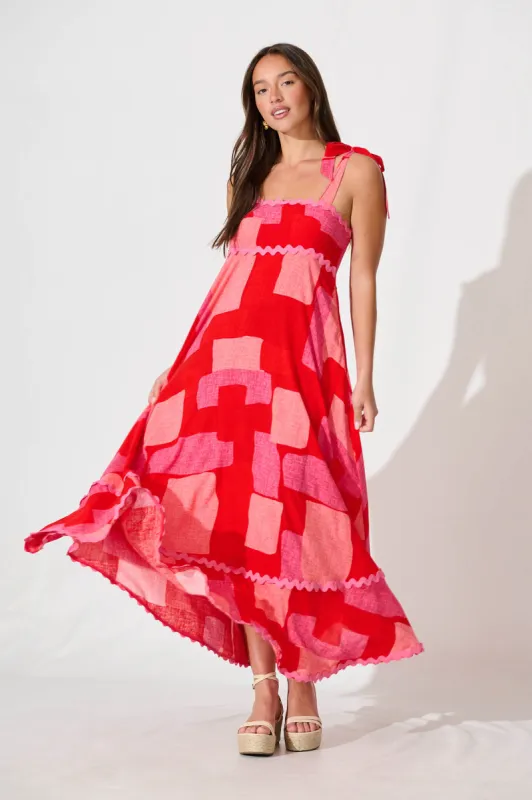 Somerset Maxi Sundress in Multi Red Print sold by St Frock