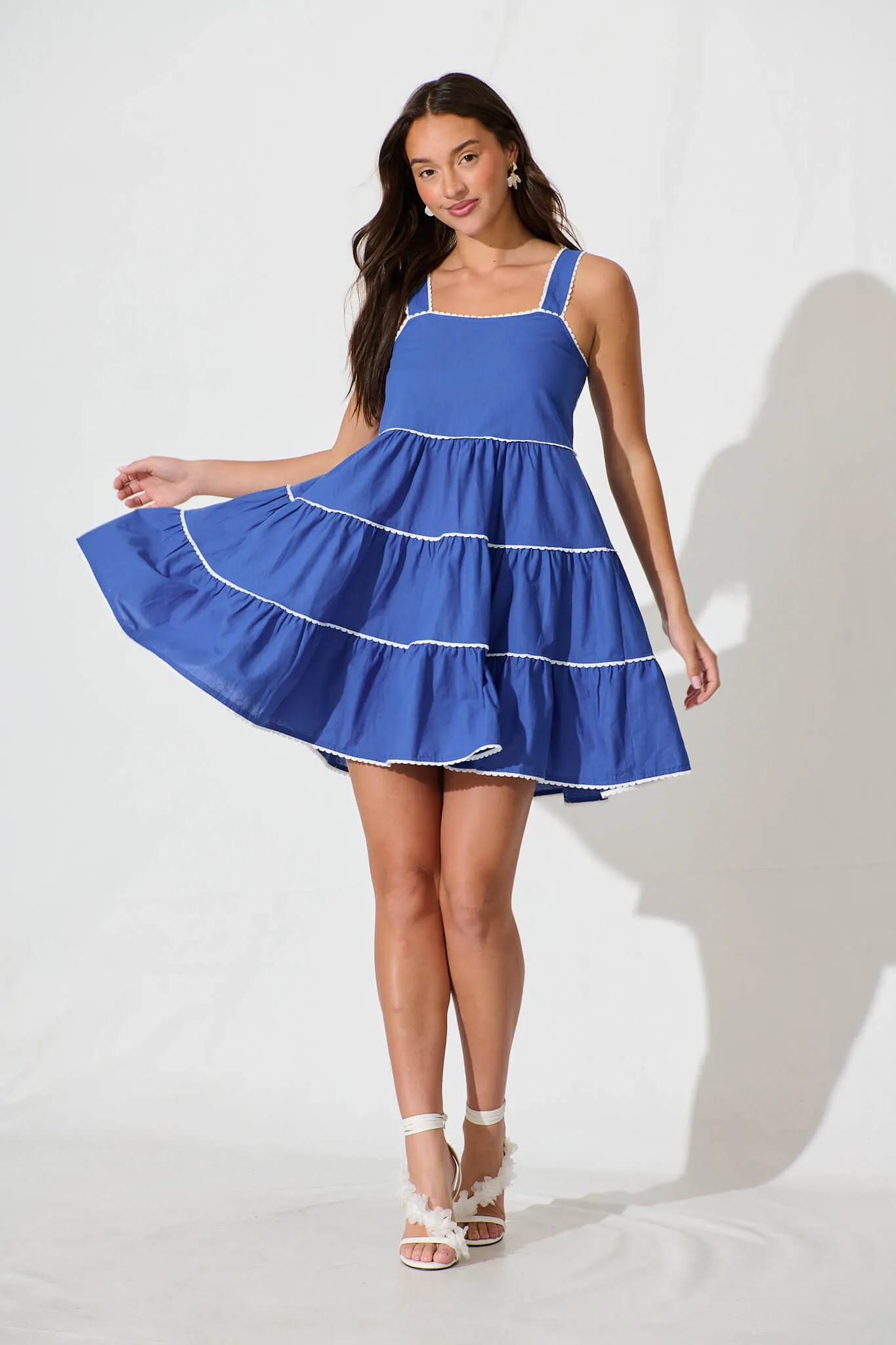 Coastal Sundress In Blue With White Contrast Trim sold by St Frock