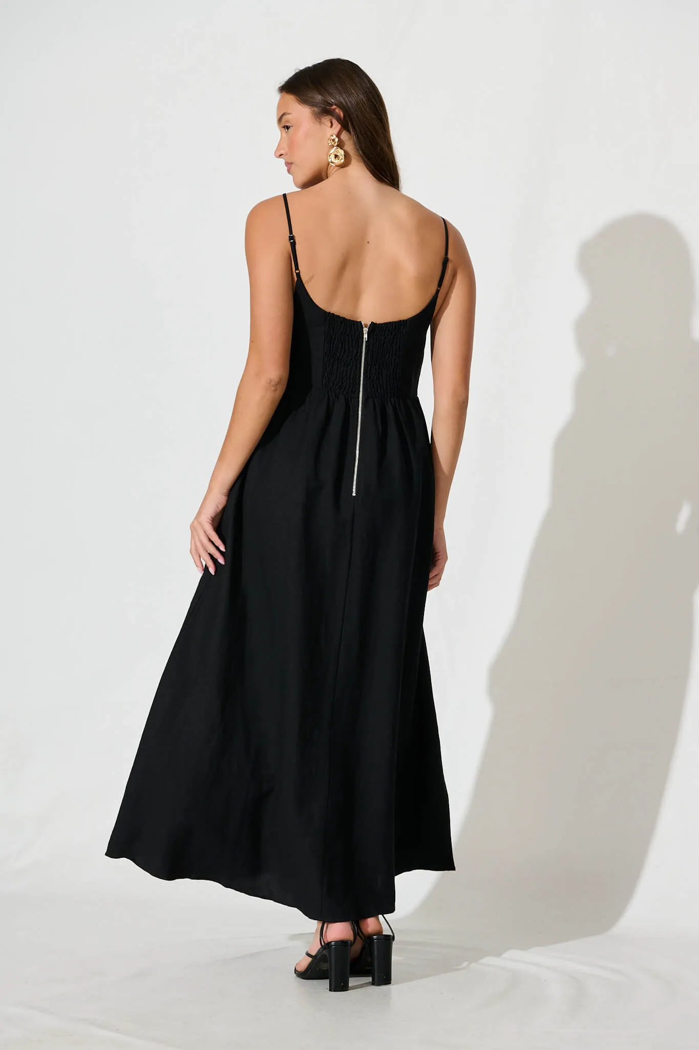 Quinley Maxi Sundress in Black Linen Blend sold by St Frock product image thumbnail 4