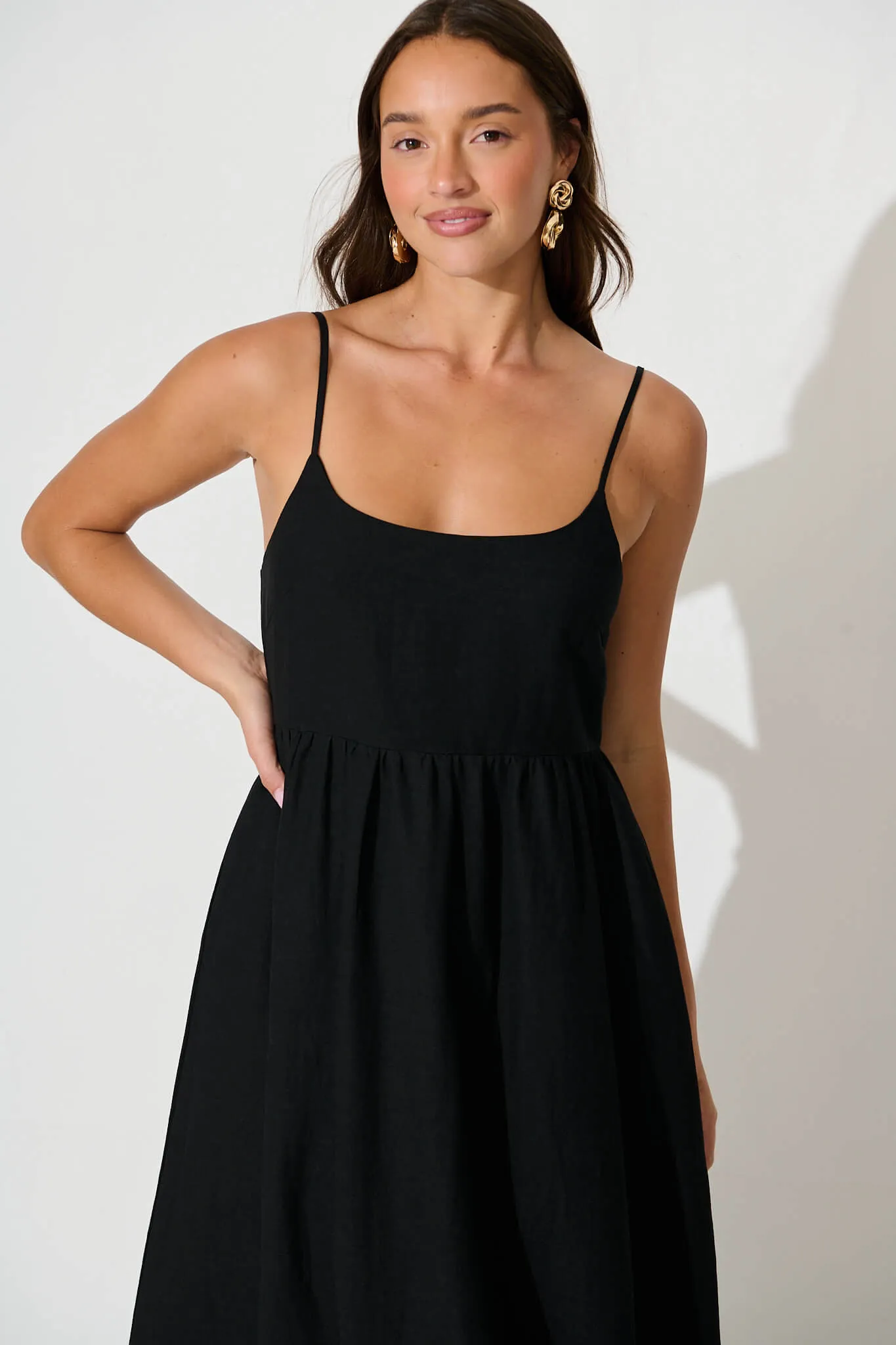 Quinley Maxi Sundress in Black Linen Blend sold by St Frock product image thumbnail 2