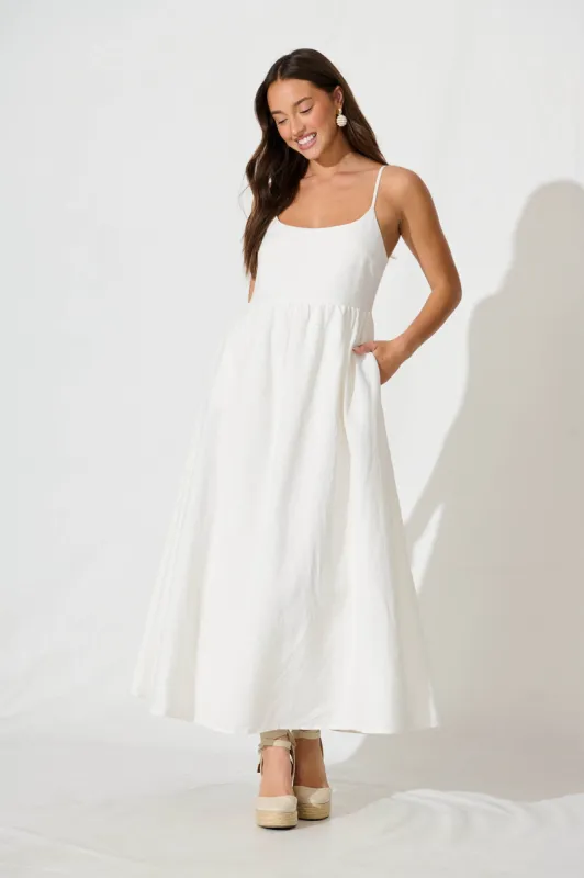 Quinley Maxi Sundress in White Linen Blend sold by St Frock