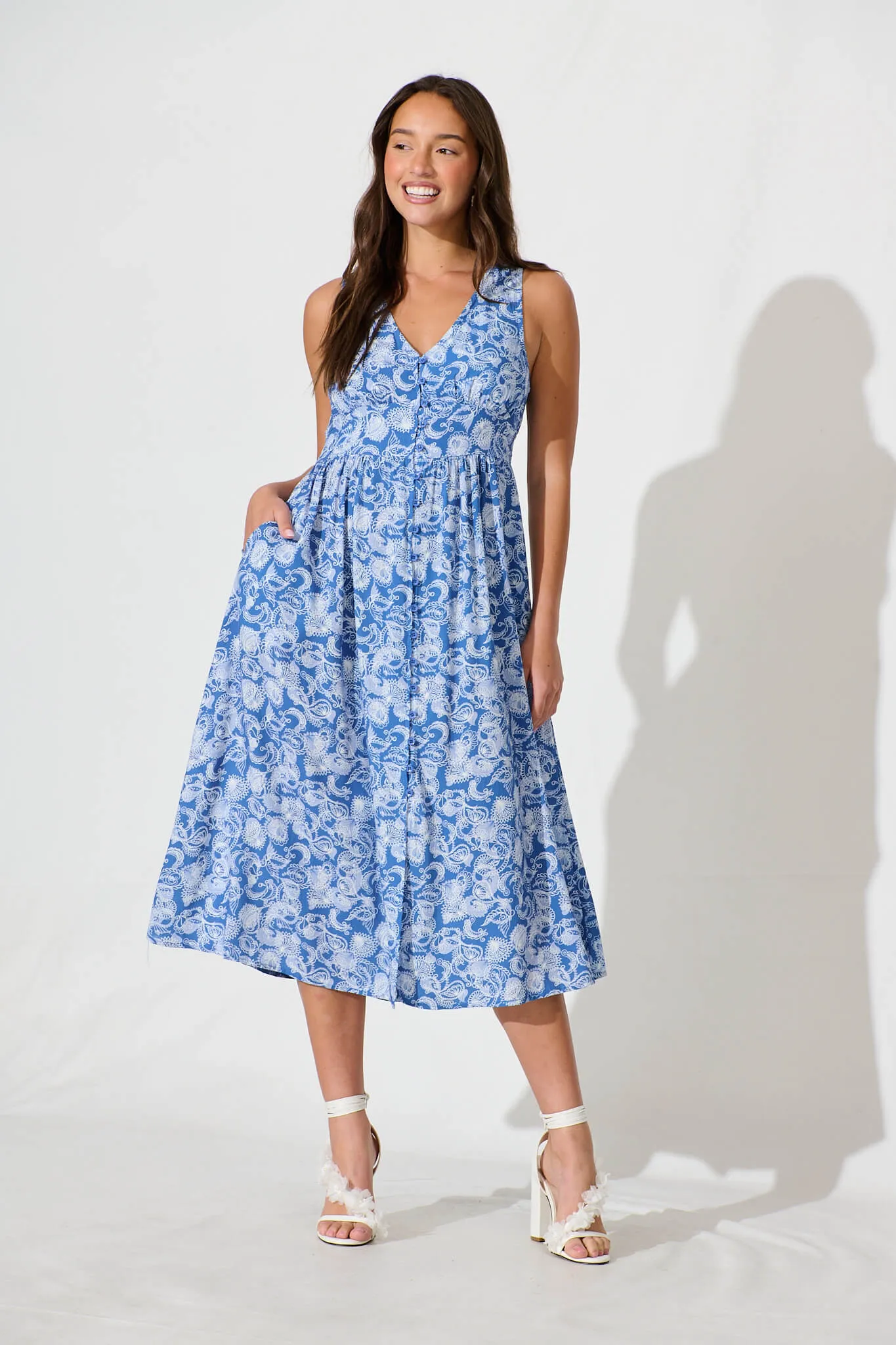 Ryland Midi Dress in Blue Paisley Print sold by St Frock product image thumbnail 5