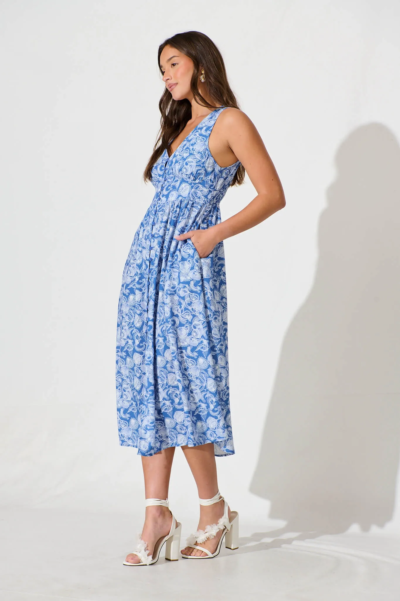 Ryland Midi Dress in Blue Paisley Print sold by St Frock product image thumbnail 3