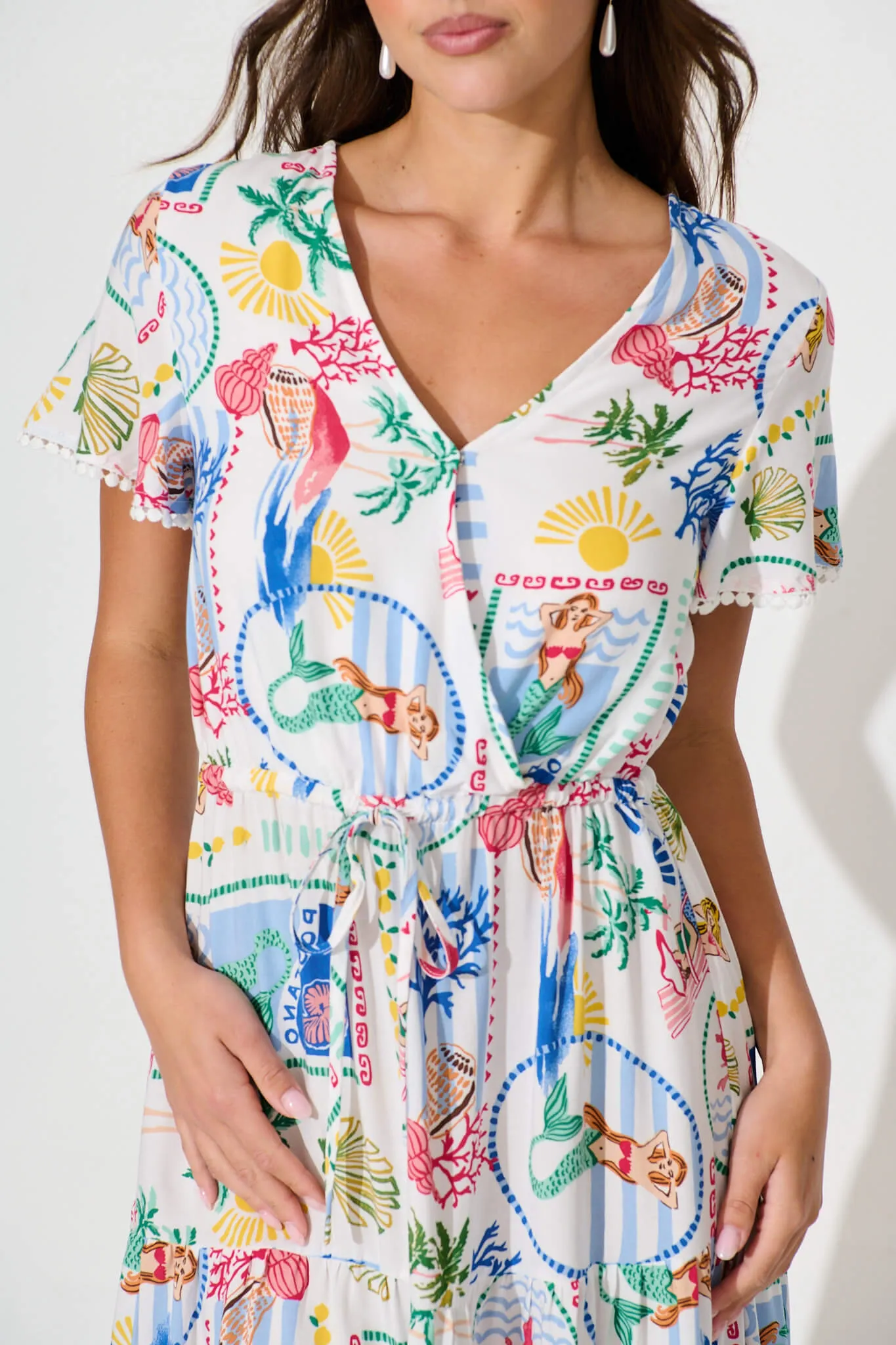 Caspia Midi Dress in White Multi Summer with Ric Rac Trim sold by St Frock product image thumbnail 5