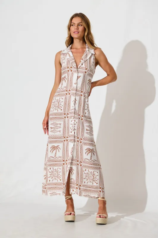 Remember Maxi Shirt Dress in White and Rust Linen Blend sold by St Frock