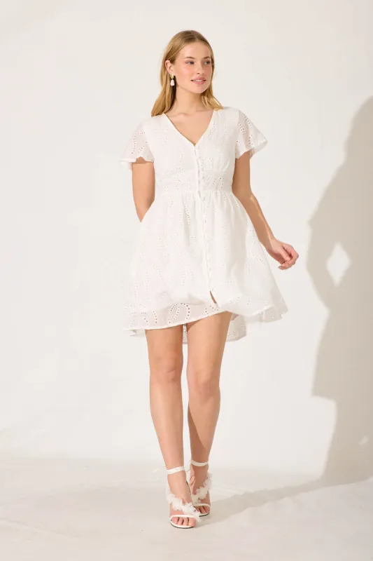 Aurelia Dress In White Cotton Broderie sold by St Frock
