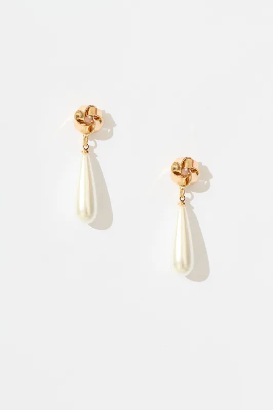 Ivora Drop Earrings in Gold with Pearl sold by St Frock