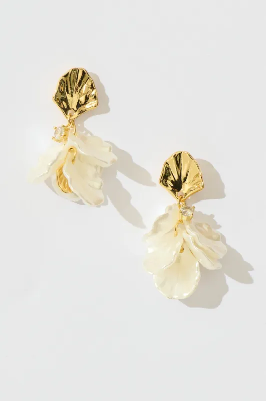 Galina Drop Earrings in Gold with Pearl sold by St Frock