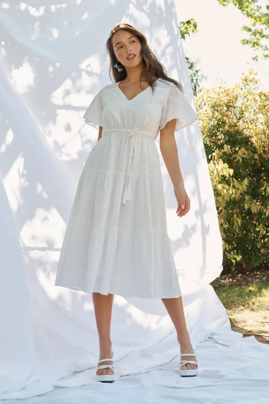 Nolan Midi Dress In White Cotton sold by St Frock