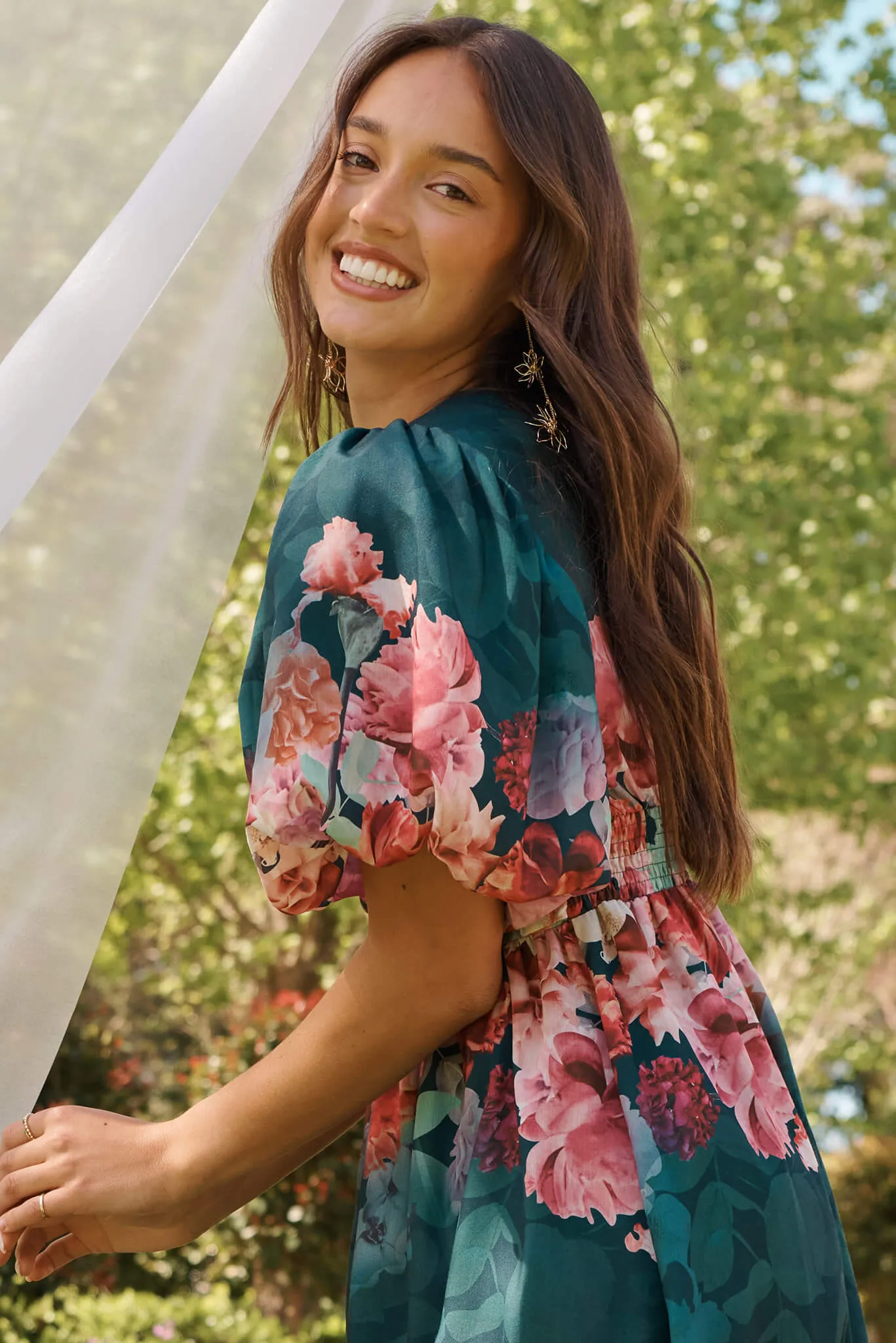 Divine Maxi Dress In Emerald With Pink Multi Floral Print sold by St Frock product image thumbnail 5