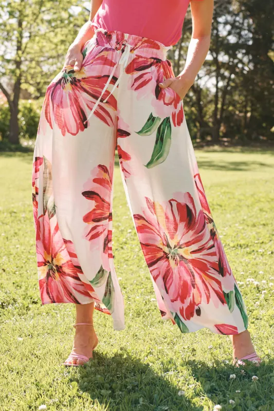 Mariah Pant In White With Pink Floral sold by St Frock