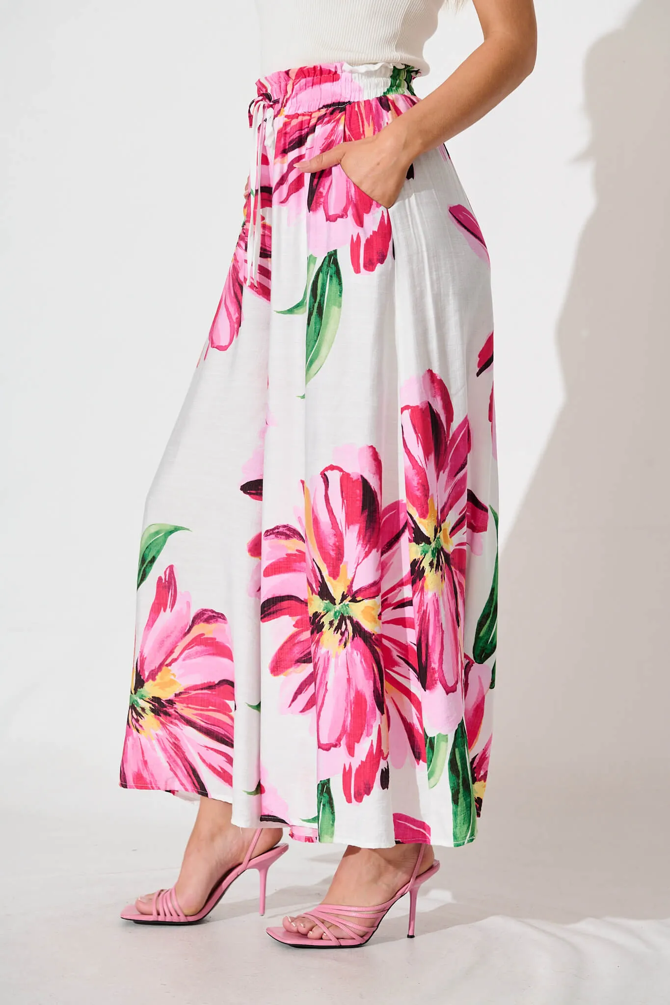 Mariah Pant In White With Pink Floral sold by St Frock product image thumbnail 5