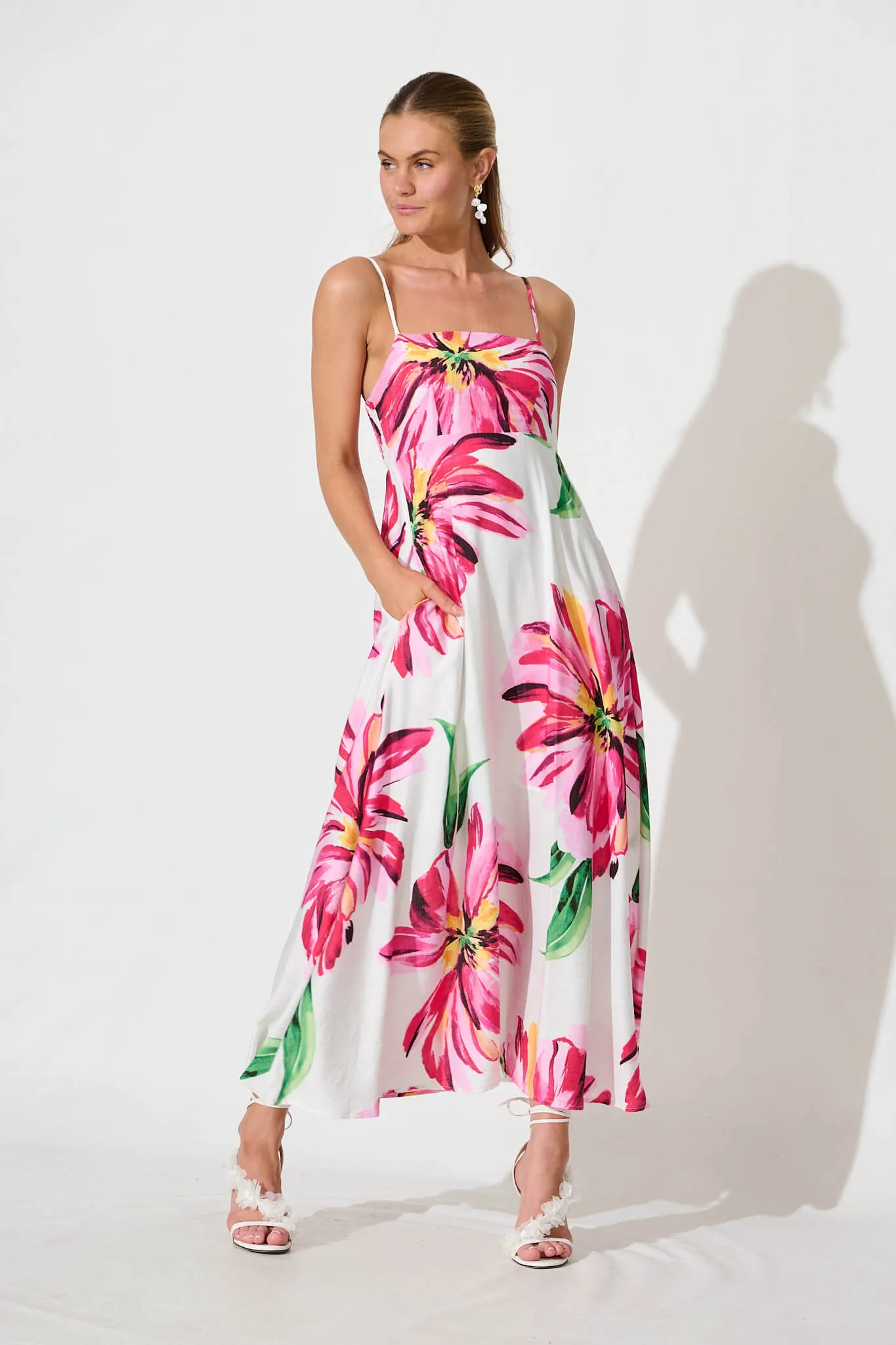 Willa Maxi Sundress In White With Pink Floral sold by St Frock product image thumbnail 2