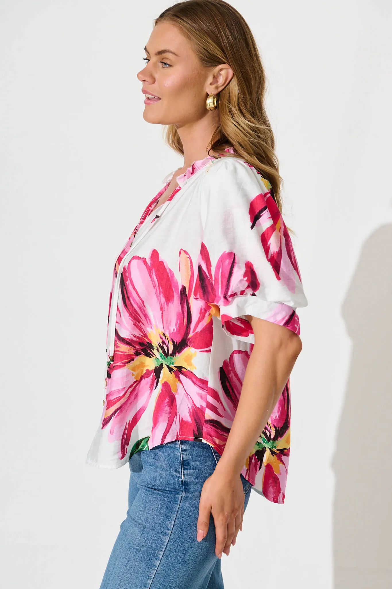 Jupiter Shirt In White With Pink Floral sold by St Frock product image thumbnail 5