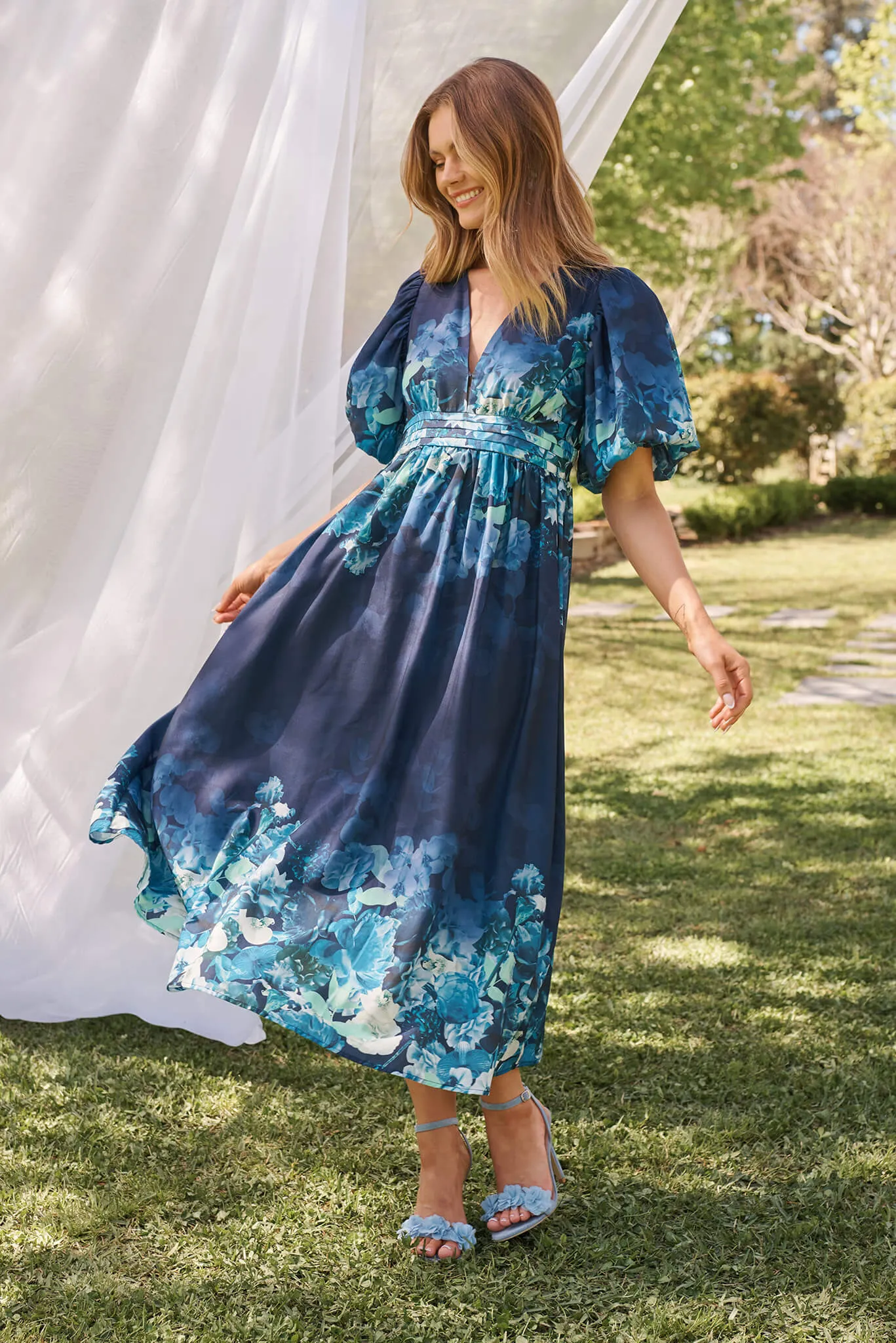 Divine Maxi Dress In Navy With Sage Multi Floral Print sold by St Frock product image thumbnail 3