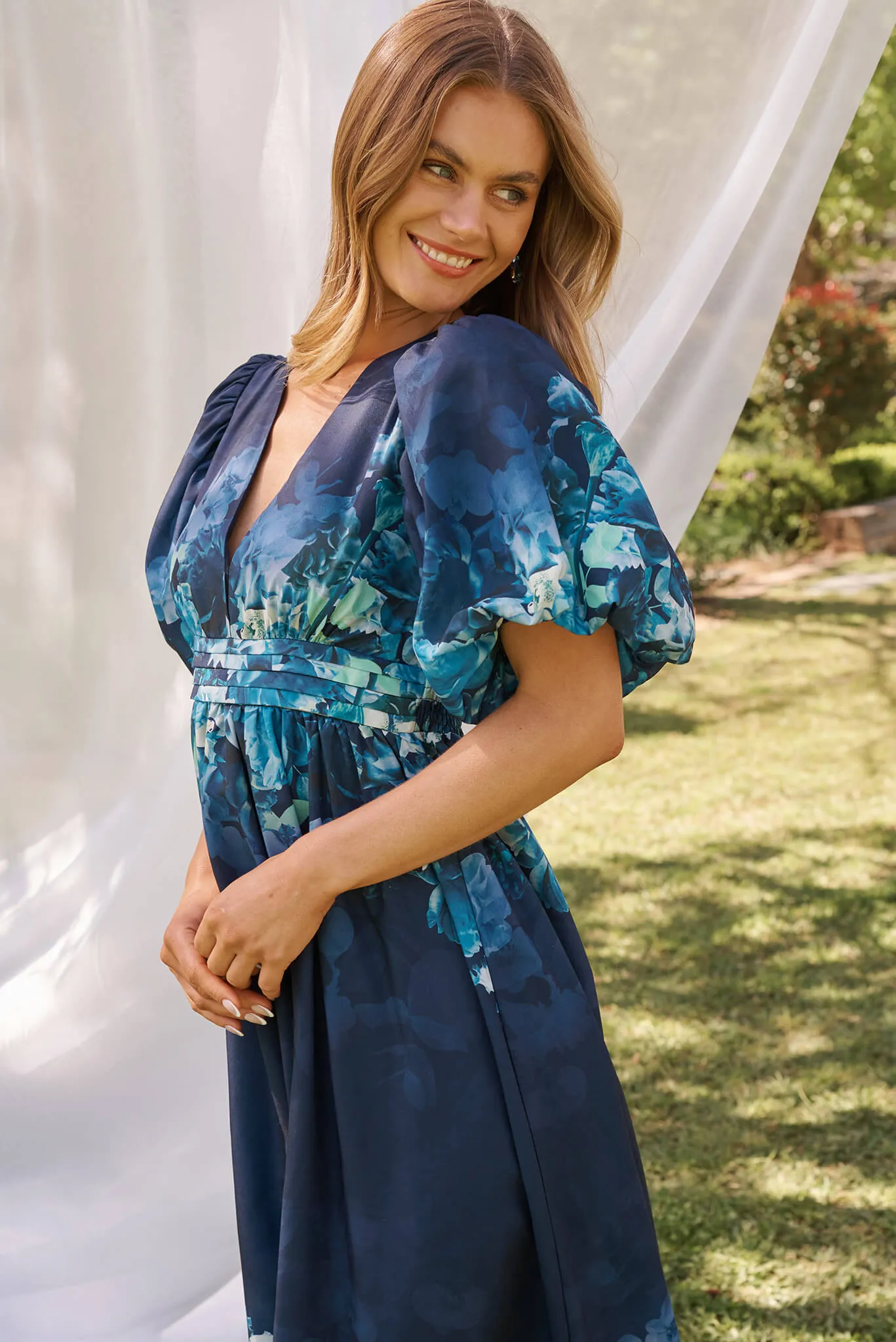 Divine Maxi Dress In Navy With Sage Multi Floral Print sold by St Frock product image thumbnail 5
