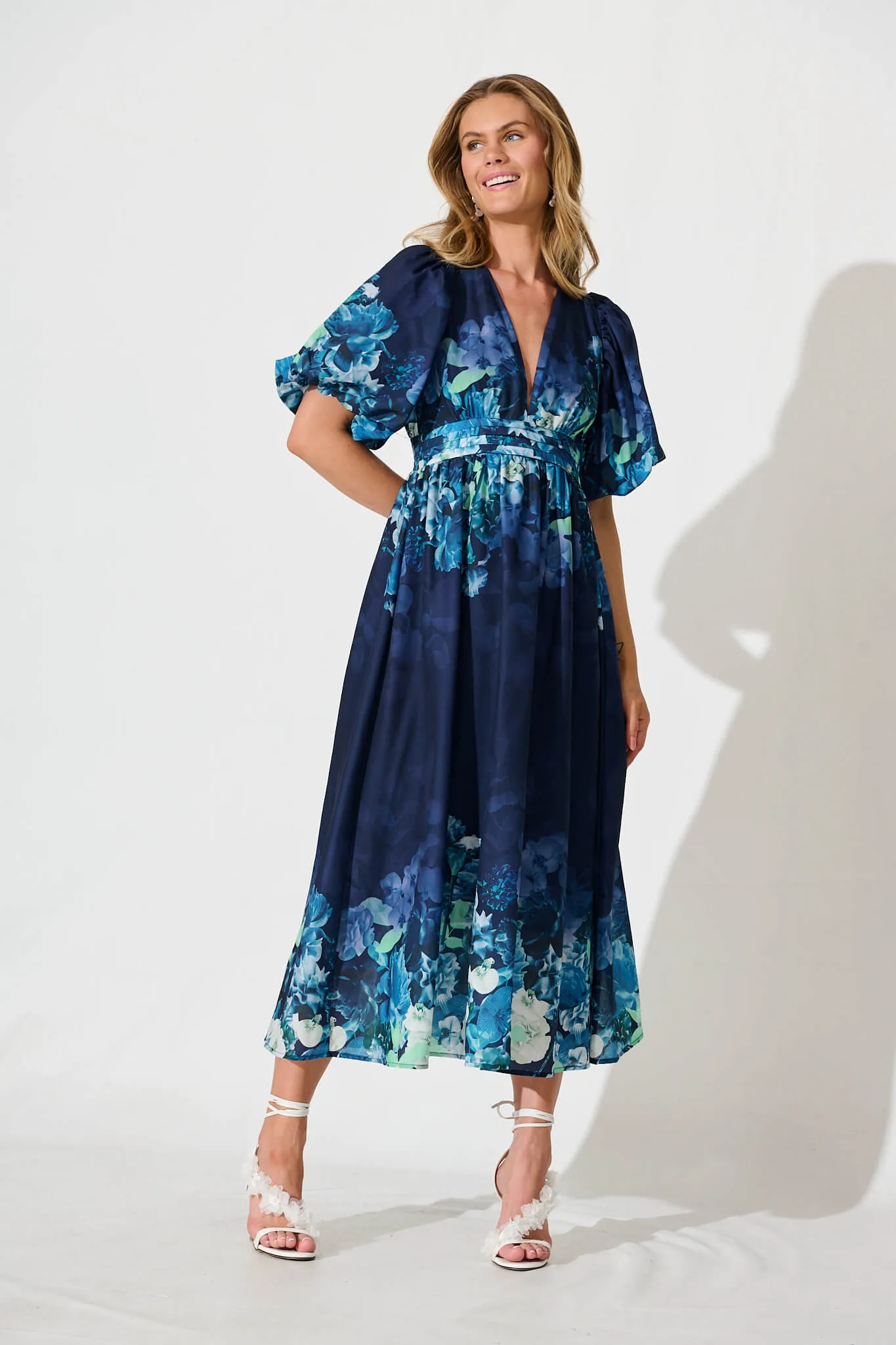 Divine Maxi Dress In Navy With Sage Multi Floral Print sold by St Frock product image thumbnail 2